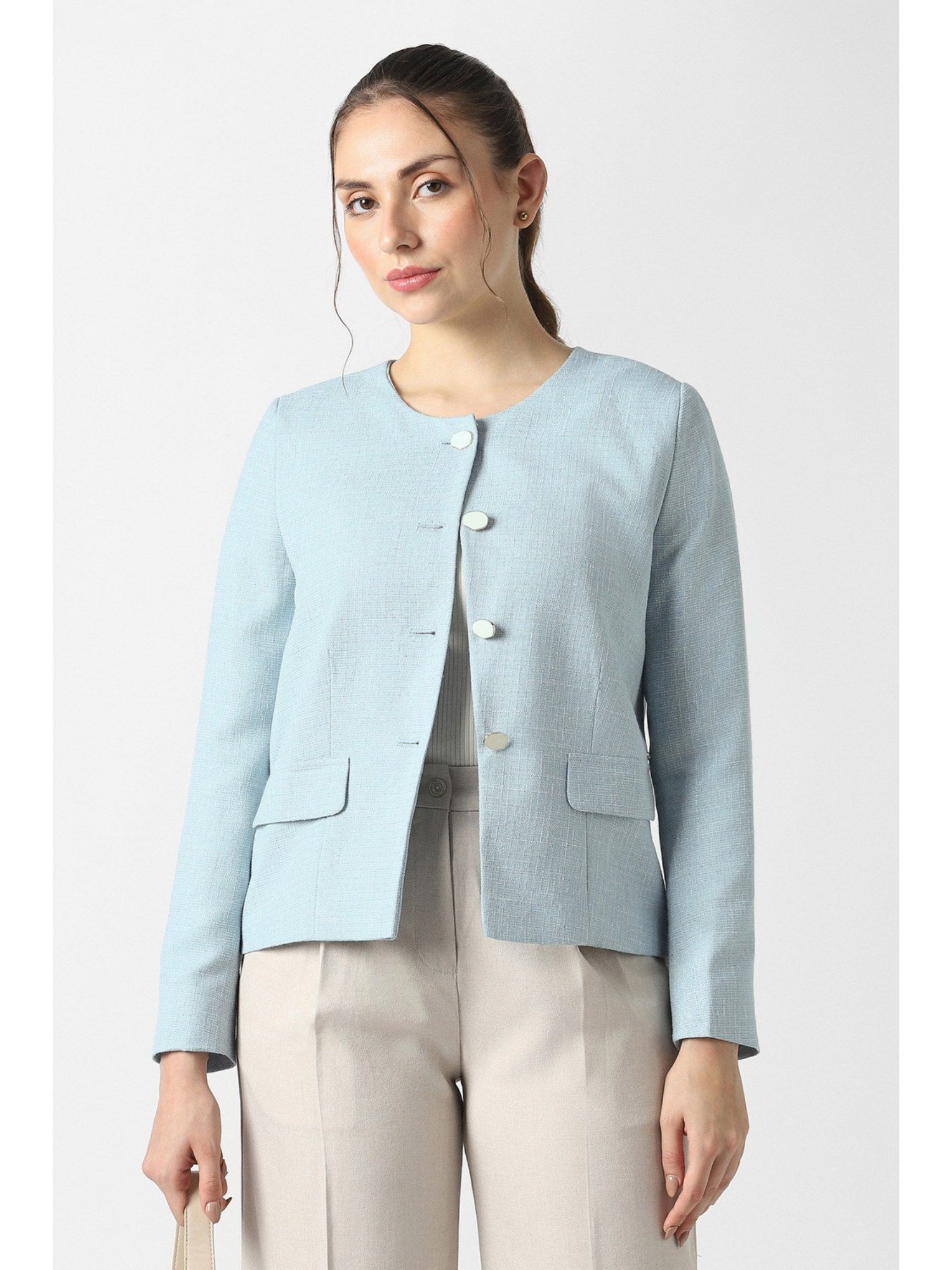 van heusen Women Blue Textured Blazer-picture-13