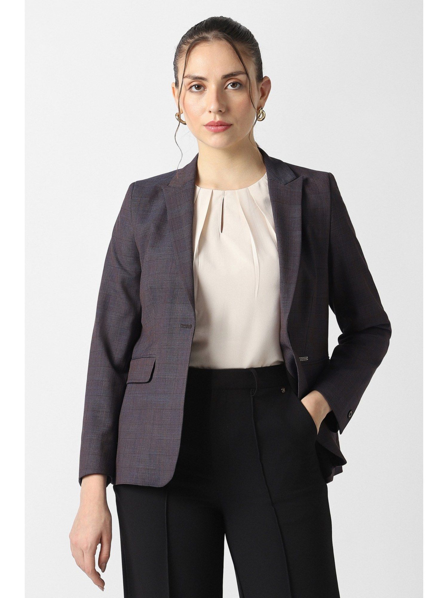 van heusen Women Purple Check Blazer-picture-26