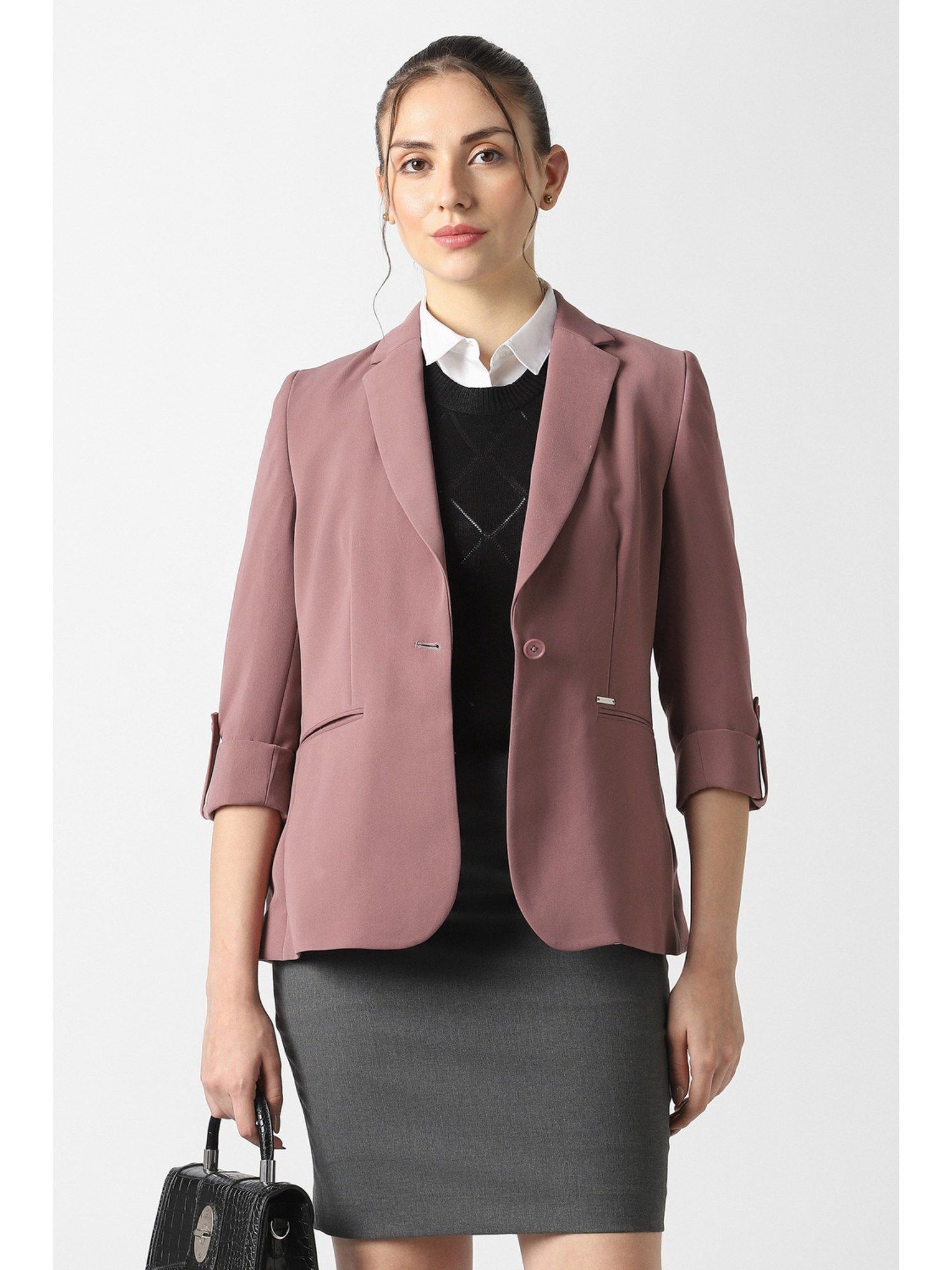 van heusen Women Pink Solid Blazer-picture-17