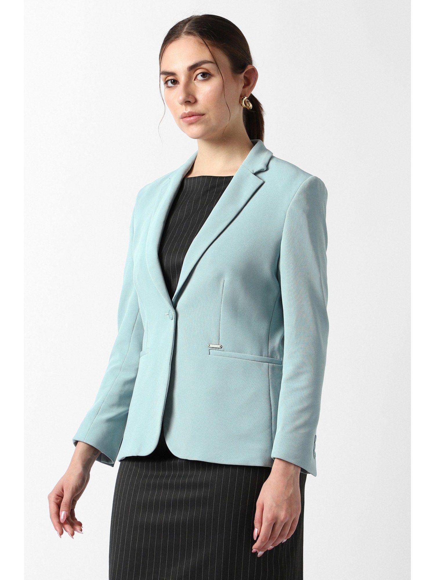 van heusen Women Light Blue Solid Blazer-picture-29