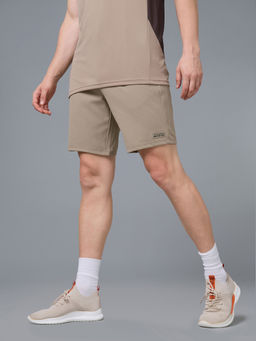 Technosport - Men Solid Slim Fit Khaki Sports Shorts with Elastoplus