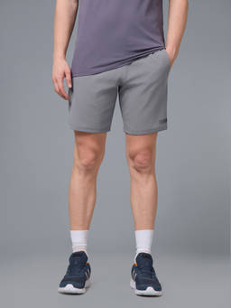 Technosport - Men Solid Slim Fit Grey Sports Shorts with Elastoplus