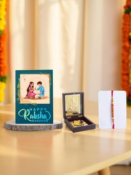 Golden Peacock - Rakhi Gift Set (Ganesh Idol, Rakhi, Card)