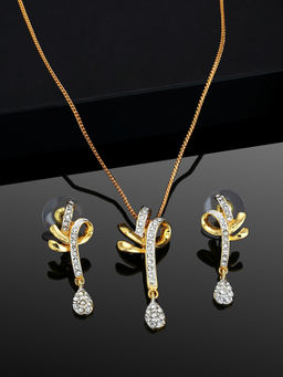 Estele - Gold & Rhodium Plated Celebratory Ribbon Pendant Necklace for Women (Set of 2)