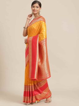 Silk Land - Banarasi Art Silk Saree with Unstiched Blouse Piece Yellow with Unstitched