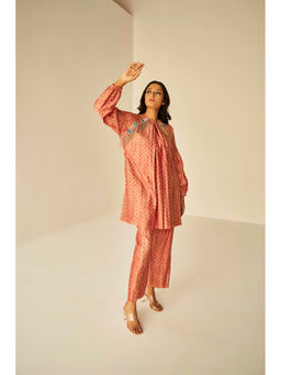 BETRUE - Raglan Sleeve Embroidered Shibori Shirt And Pants Set (Set of 2)