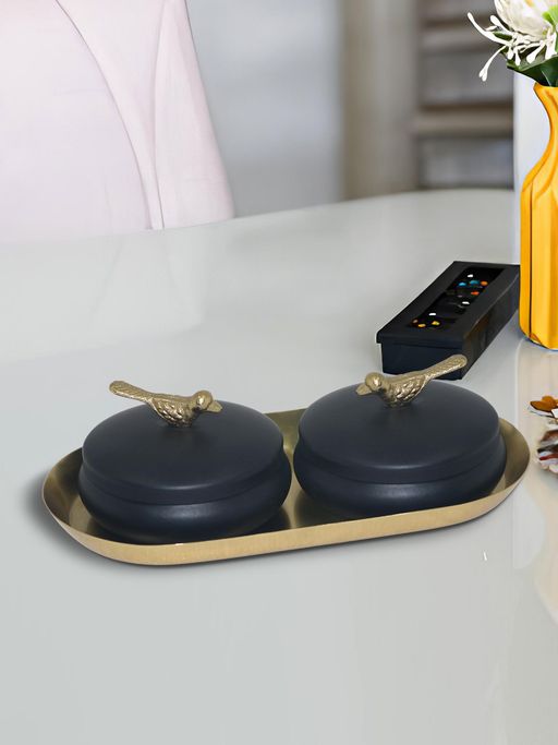 Metalsmith 2 Decorative Dryfruit Boxes with Tray Multipurpose Containers with Lid