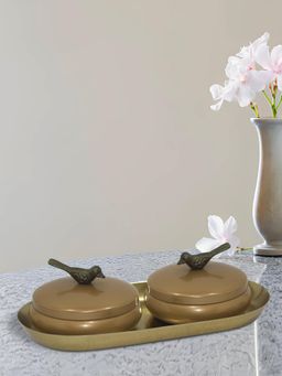 Metalsmith - 2 Decorative Dryfruit Boxes with Tray Multipurpose Containers with Lid