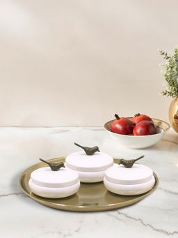 Metalsmith - 3 Decorative Dryfruit Boxes with Tray Multipurpose Containers with Lid