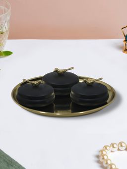 Metalsmith - 3 Decorative Dryfruit Boxes with Tray Multipurpose Containers with Lid
