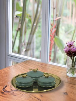 Metalsmith - 3 Decorative Dryfruit Boxes with Tray Multipurpose Containers with Lid