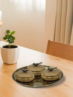 Metalsmith - 3 Decorative Dryfruit Boxes with Tray Multipurpose Containers with Lid