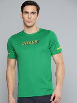 Alcis - Men Green Yellow Typography Printed Slim Fit Running T-shirt
