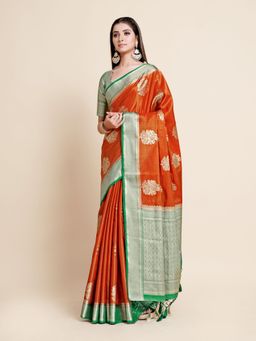 Mimosa - Women Traditional Vakrangi Kanjivaram Art Silk Rust Saree with Unstitched Blouse