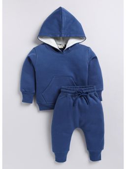 Cot and Candy - Navy Blue Solid Hoodie and Joggers (Set of 2)