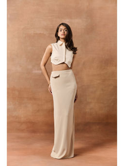 Lea Clothing - Cosette Beige Sleeveless Cropped Waistcoat