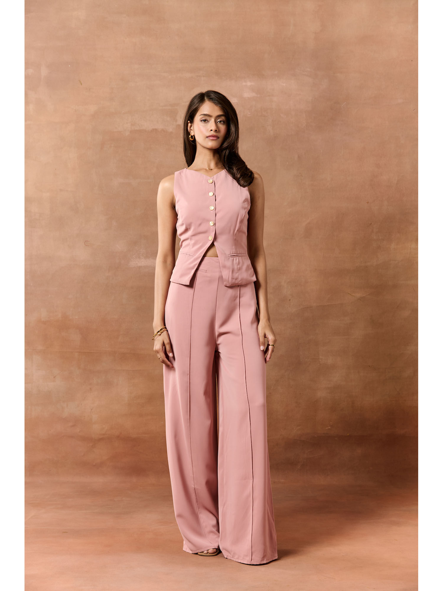 lea clothing Ardis Pink Sleeveless Longline Waistcoat-picture-29