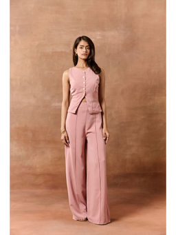 Lea Clothing - Ardis Pink Sleeveless Longline Waistcoat