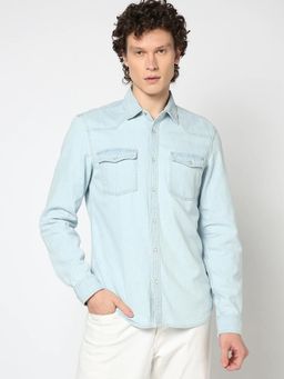 GAP - Spread Collar Solid Double-Pocket Denim Shirt