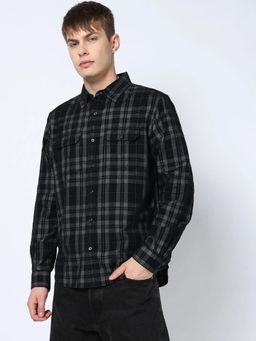 GAP - Black Spread Collar Double-Pocket Check Shirt
