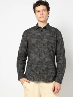 GAP - Grey Spread Collar Printed Shirt
