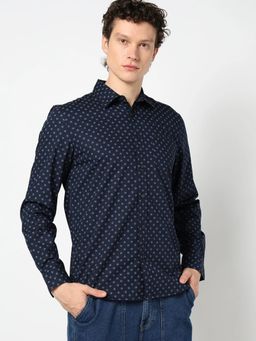 GAP - Navy Blue Spread Collar Printed Shirt
