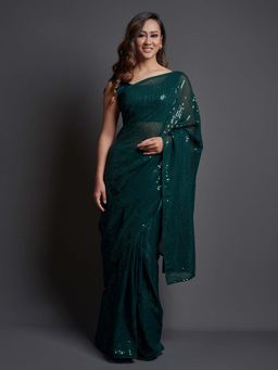 Odette - Green Colour Georgette Saree with Unstitched Blouse