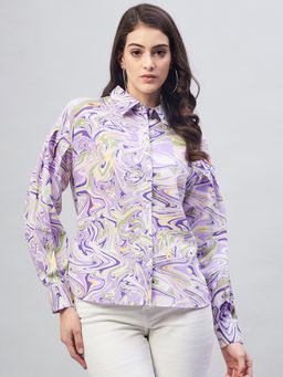 RARE - Women Casual Purple Regular Fit Printed Full Sleeves Spread Collar Shirt