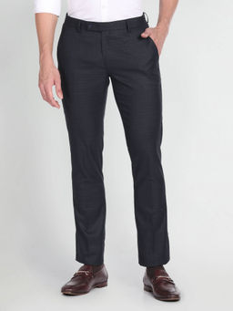 Arrow - Flat Front Checks Trouser-Dark Grey
