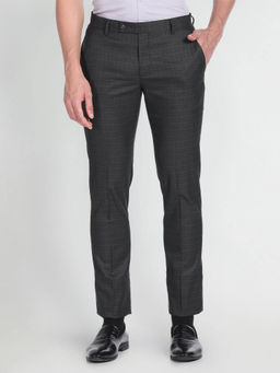 Arrow - Flat Front Checks Trouser-Dark Grey