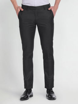 Arrow - Flat Front Checks Trouser-Black
