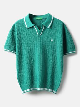 United Colors of Benetton - Green Textured Regular Fit Polo T-Shirt