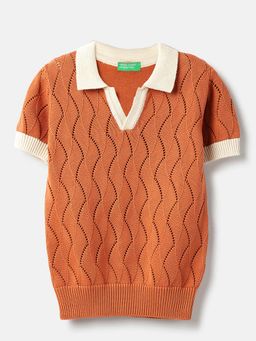 United Colors of Benetton - Rust Self Design Regular Fit Top