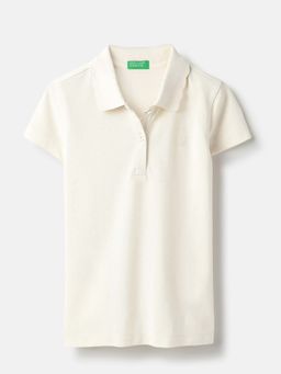 United Colors of Benetton - Off White Solid Regular Fit Polo T-Shirt