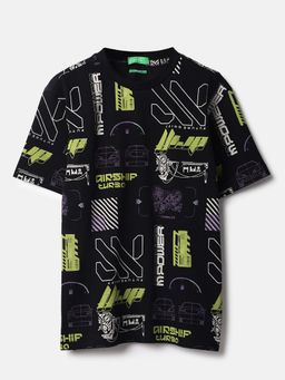 United Colors of Benetton - Black Printed Relaxed Fit T-Shirt