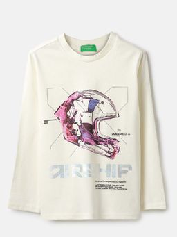 United Colors of Benetton - Off White Printed Regular Fit T-Shirt