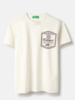 United Colors of Benetton - Off White Printed Regular Fit T-Shirt