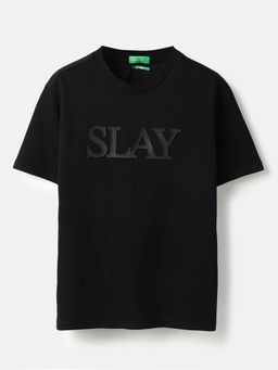 United Colors of Benetton - Black Typography Relaxed Fit T-Shirt