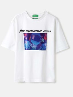 United Colors of Benetton - Off White Printed Boxy Fit T-Shirt