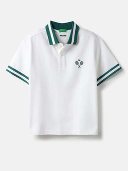 United Colors of Benetton - White Printed Regular Fit Polo T-Shirt