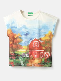 United Colors of Benetton - Off White Printed Regular Fit T-Shirt