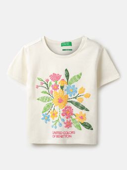 United Colors of Benetton - White Floral Boxy Fit T-Shirt