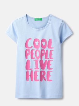 United Colors of Benetton - Blue Typography Regular Fit T-Shirt