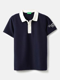 United Colors of Benetton - Navy Blue Textured Regular Fit Polo T-Shirt