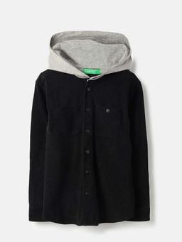 United Colors of Benetton - Black Textured Regular Fit Hooded Shirt