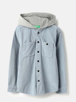 United Colors of Benetton - Blue Textured Regular Fit Hooded Shirt