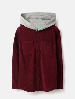 United Colors of Benetton - Maroon Textured Regular Fit Hooded Shirt