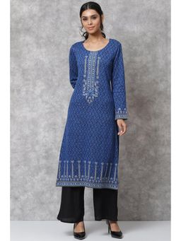 Biba - Blue Straight Poly Metallic Kurtas