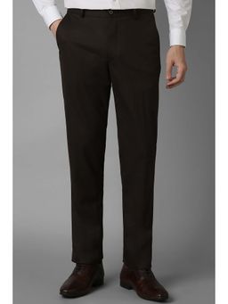 Louis Philippe - Men Brown Slim Fit Solid Flat Front Trousers