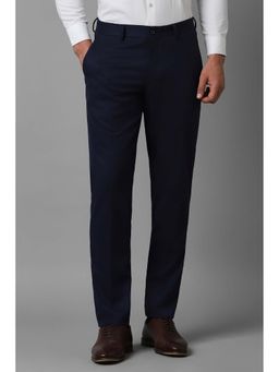 Louis Philippe - Men Navy Slim Fit Solid Flat Front Trousers